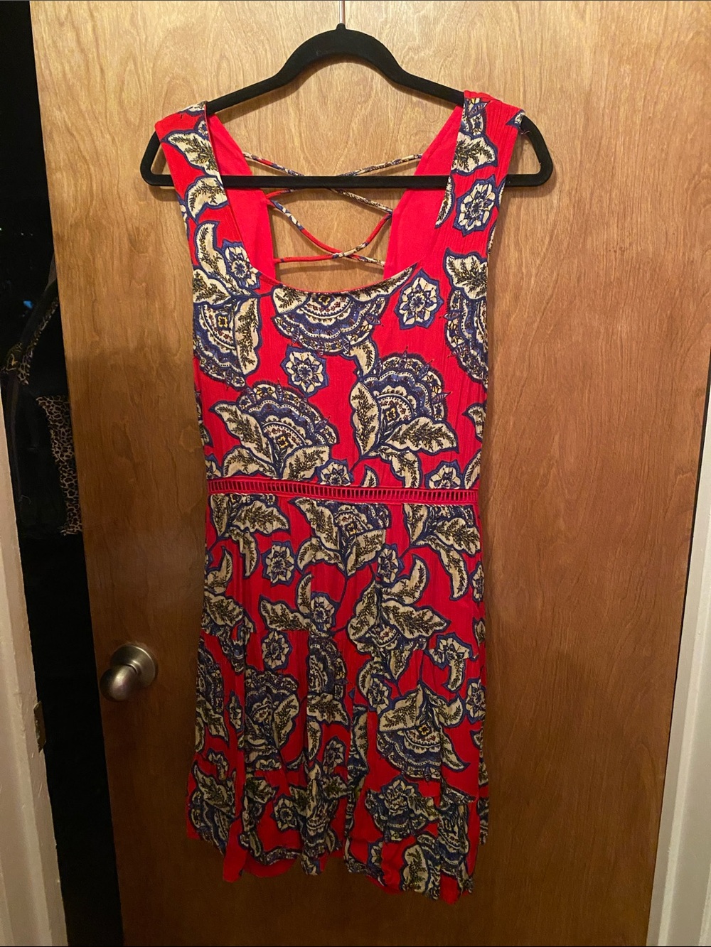 Maurices Red Floral Crisscross Back Mini Dress
